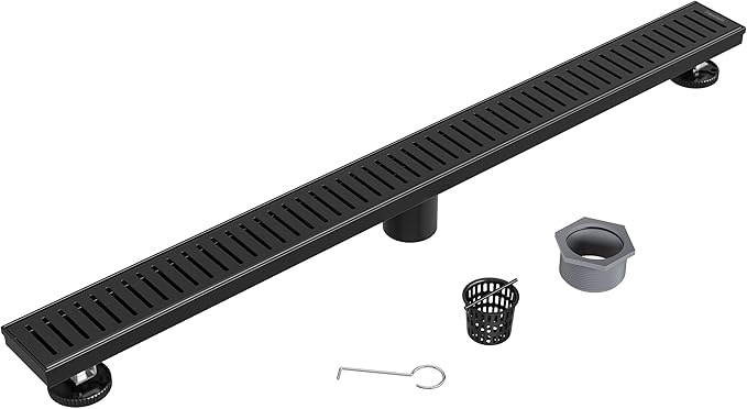 Neodrain 32" Matte Black Bathroom Linear Shower Drain with Removable Capsule Pattern Grate, 304 Stainless Steel Shower Floor Linear Drain- CUPC Certified with Hair Strainer