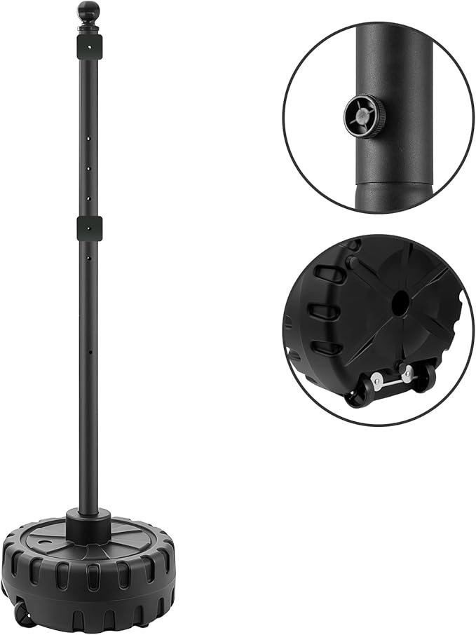 Portable Sign Post and Base Kit, 5 ft Heavy Duty Cast Iron Sign Pole with Hard Plastic Wheeled Base, Movable Signs Stand Easy to Use Portable Sign Holder for Traffic, Parking, and Safety Signs 2 Pack