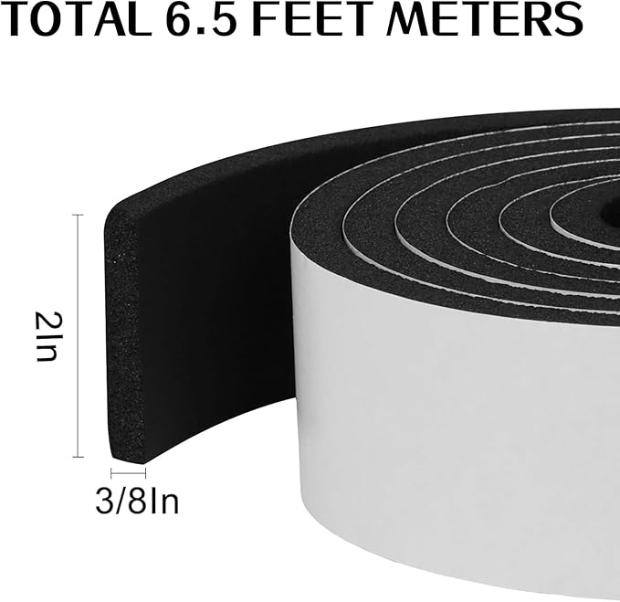 Storystore Foam Insulation Tape Self Adhesive, 2In x 3/8In x 6.5Ft Weather Stripping for Doors and Windows, Sound Proof Soundproofing Door Seal, Weatherstrip, Air Conditioning Seal Strip
