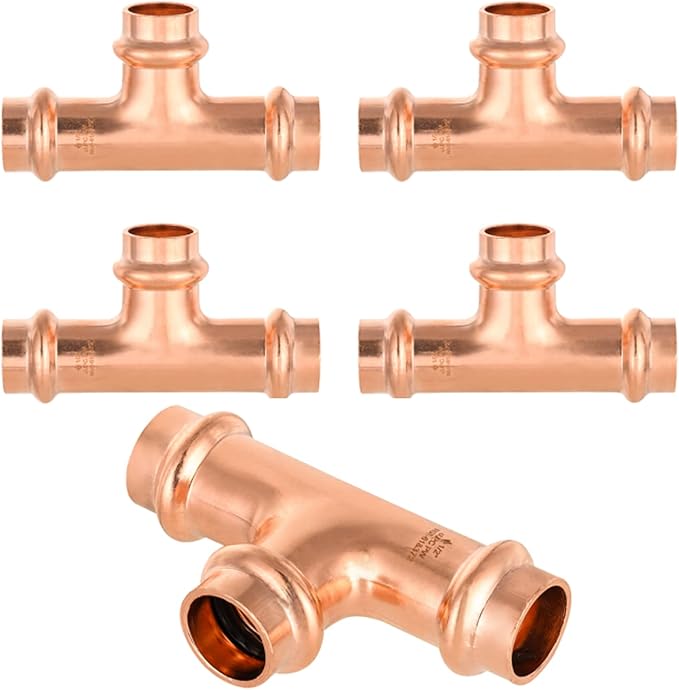 5-Pack GUOFIS Copper Press Tee,1/2" x 1/2"x 1/2" Tee Fittings for Copper Tube Connection with Stop(PRESS009-5Pack)