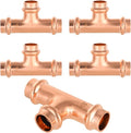 5-Pack GUOFIS Copper Press Tee,1/2" x 1/2"x 1/2" Tee Fittings for Copper Tube Connection with Stop(PRESS009-5Pack)