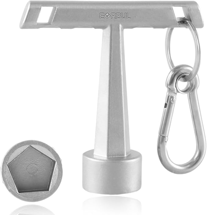 Upgraded Stainless 13/16" Penta Curb Box Key Wrench with Anti-Loss Keychain for Pentagon Curb Stop Boxes 5 Point Water Meter Key for Meter Pit Lids Water Valve Shut Off Tool