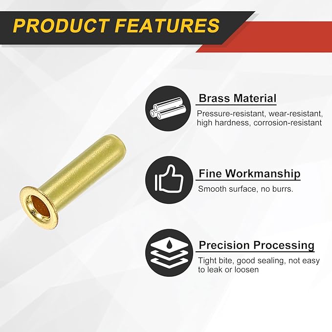 uxcell 5Pcs Fit for 2.9mm(1/8") Tube ID Brass Compression Fitting, Insert Tube Support Compression Sleeve Fitting, Sleeve Ferrules for Water Oil Air Pipe