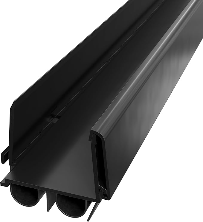 32 Inch Black, Adjustable Double Bubble Door Sweep for Exterior Doors, Under Door Seal with Drip Edge and Punched Drainage Channel, Pre-notched for Weatherstripping, Trim-to-Fit, Paintable Screw Cover