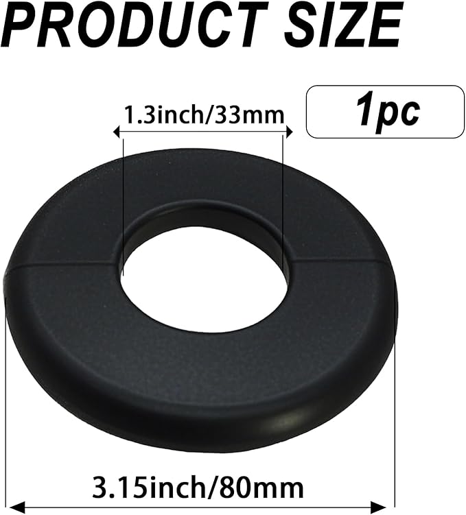 Wall Split Flange 1 Piece, Pipe Cover Decoration Fit 1.3 inch Outer Diameter Pipe, ABS Round Self-Adhesive Escutcheon Plate, Buckles Design Split Plumbing Cover Plates, Black (33mm)