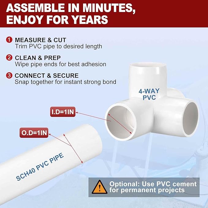 20Pcs 1" Elbow PVC Fitting, SCH40 4-Way Tee Furniture Grade PVC Pipe Fitting, DIY Corner Elbow Connector for Building Furniture, Greenhouse Frame Connection, Socket x Socket