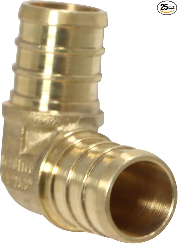 XFITTING Pex 5/8 Inch x 5/8 Inch Pex Elbow Brass Crimp Fitting, 25-6-1=25X, 25 Pieces
