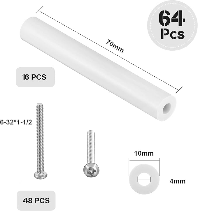 64 Pieces Electrical Outlet Spacers Electrical Outlet Box Extender Kit Includes 16 Pcs 3 Inch Switch and 48 Pcs 1-1/2 Inch 6-32 Thread Flat Head Device Mounting Long Screws (White)