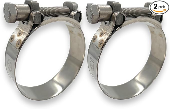 TT Heavy Duty Hose Clamps, 304 Stainless Steel T-Bolt Clamp, Adjustable Range 68-73 mm, Solid T-nuts and Wide Band for 2.75 Muffler Clamp (2.68-2.87 inch, 2 pack)