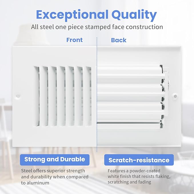 8 x 4 Inch [Duct Opening] Air Vent Covers for Wall or Ceiling - High Airflow 2 Way Steel Ventilation - Adjustable Wall/Ceiling Register, 9-3/4 Inch x 5-3/4 Inch [Overall Dimensions]