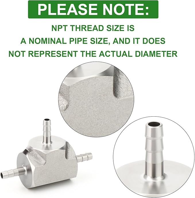 TAISHER 1PCS Forging of 304 Stainless Steel 3 Way Tee Hose Barb Fitting, 1/8" x 1/8" x 1/8" Hose Barb for Fuel/Air/Lquid/Gas with 3PCS Hose Clamp