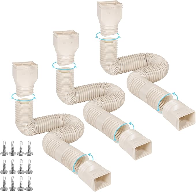 Rain Gutter Downspout Extensions Flexible, Drain Downspout Extender,Down Spout Drain Extender, Gutter Connector Rainwater Drainage,Extendable from 21 to 68 Inches(3 Pack, Limestone)