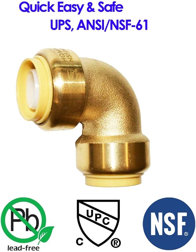 HQMPC Pex Fitting 1/2" Pex Fittings PushFit Elbow 90-Degree Fitting 1/2" Elbow Push-to-Connect Plumbing Fittingg for Copper, PEX, CPVC 2pcs