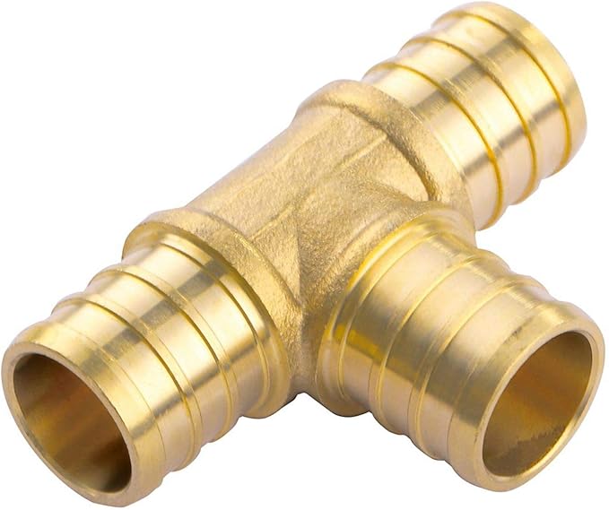 3/4 inch T PEX Tee 3/4" x 3/4" x 3/4" (Pack of 7) Lead-Free Brass Barb Crimp Pipe Fitting/Fittings