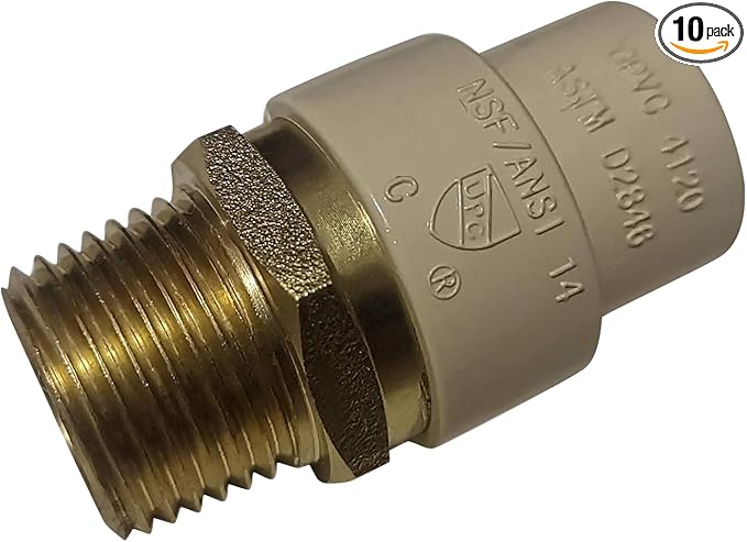 XFITTING CPVC Transition Coupling, 1/2 inch CPVC x 1/2 inch MNPT, Pack of 10