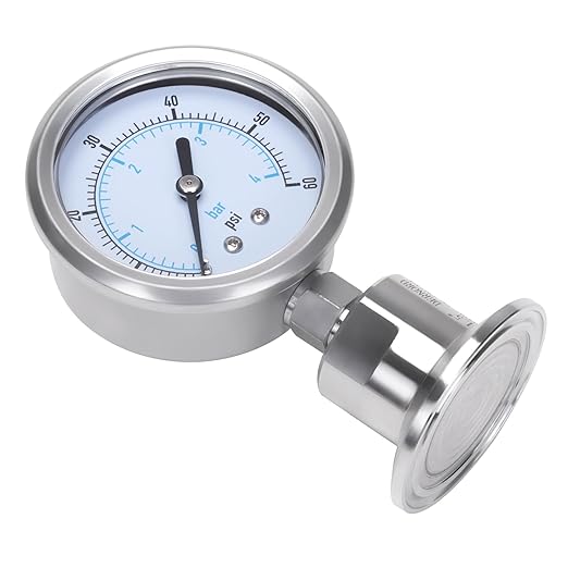 DERNORD Sanitary Pressure Gauge SS304, 2.5" Dial, 0-60 PSI, 1.5" Tri Clamp Bottom Mount