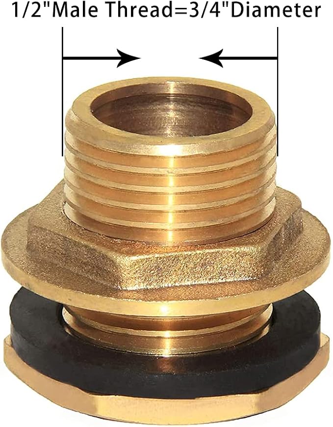 Joywayus 1/2" Male Thread Soild Brass Water Tank Connector Bulkhead Tank Fitting With Rubber Ring Stablizing