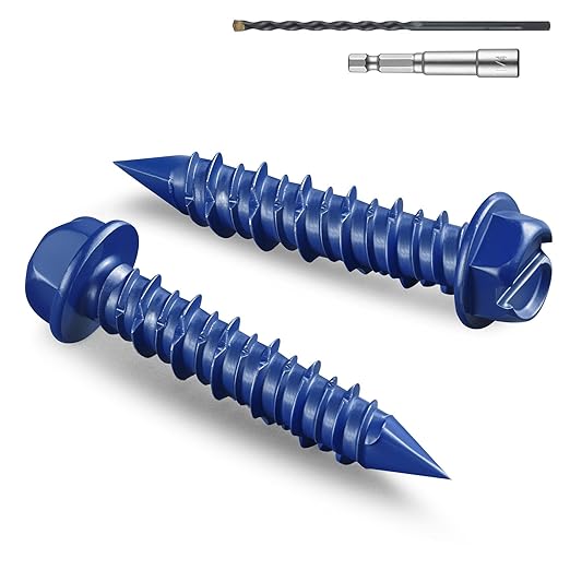 35Pcs 3/16 x 1-1/4 Inch Concrete Screws Anchor with Drill Bit, Blue Hex Head Masonry Brick Stucco Cement Block Screws, Diamond Point