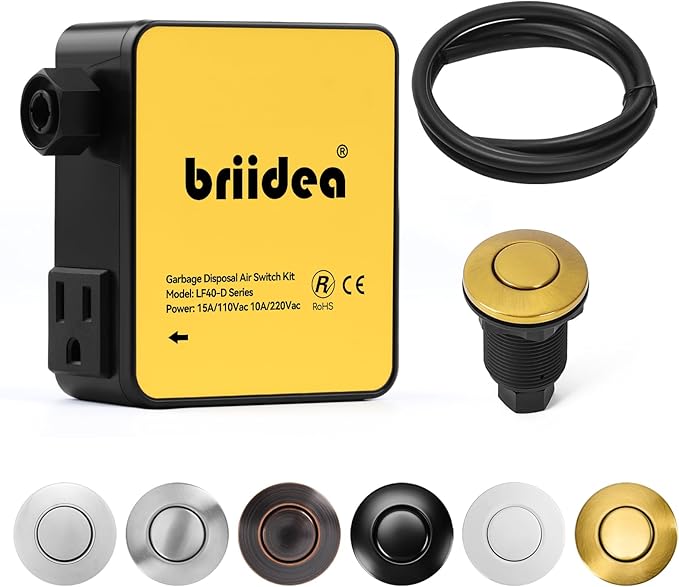 Garbage Disposal Air Switch Kit Sink Top Waste Disposal Stainless Steel Golden Brushed On/Off Air Button Food and Waste Disposals Part by Briidea, UL Listed