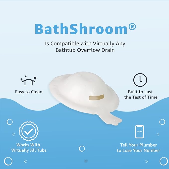 BathShroom Bathtub Overflow Drain Cover - Bath Tub Overflow Cover, Bathroom Spa Accessories, Adds Inches of Water for Deeper & Warmer Bath