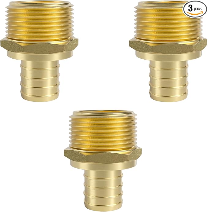 SUNGATOR 3-Pack PEX 1" x 1" NPT Male Threaded Adapter Crimp Fitting, No Lead Brass
