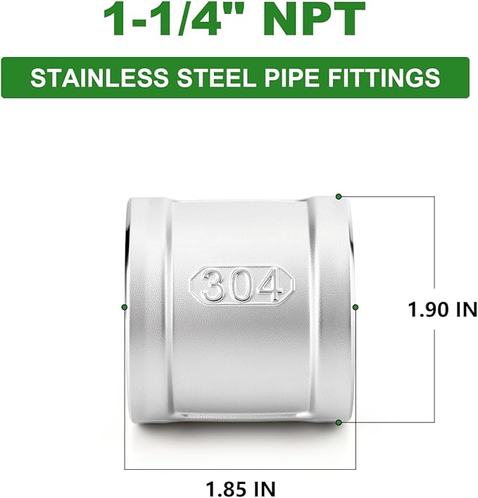 TAISHER 2PCS 304 Stainless Steel Cast Pipe Fitting, Coupling, 1/4" NPT Female Threaded