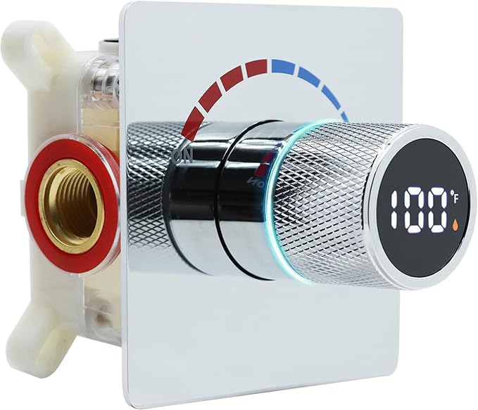 Digital Display Shower Valve Shower Valve Single Way Shower Diverter Valve Shower Mixing Valve Can Use All the Time Polished Chrome