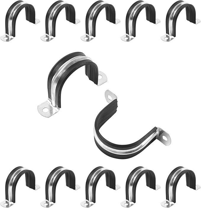 1-9/16 Inch Reinforced Rigid Pipe Strap, 2 Holes U Bracket Cable Clamp Hanger, Rubber Cushioned Insulated Clamp, Conduits Strap Clamps for Pipe Fixing on Various Surfaces, 10 PCS(40 mm)