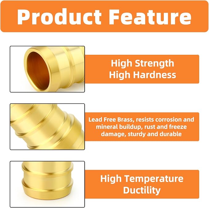 GASHER 10Pcs No Lead Brass 1/2" Pex Coupling, 1/2 Inch Pex Fittings for Pex Tubing