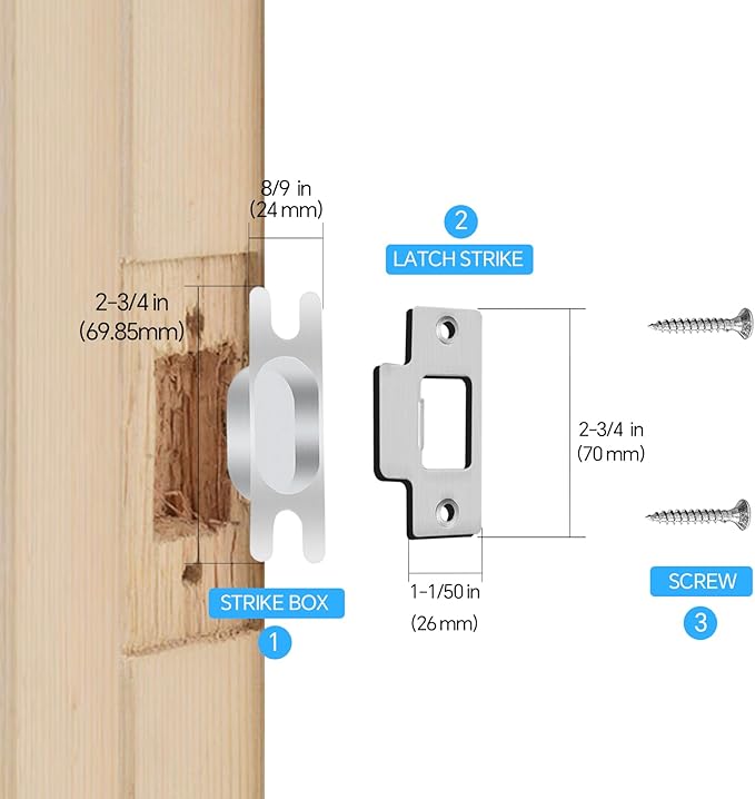 Entry Door Lock Latch Deadlatch Bolt deadbolt Latch Adjustable 2-3/8" or 2-3/4" Size 60/70mm Fit 45° Rotating Angle Door Lock and Lever Door (1, 45D)
