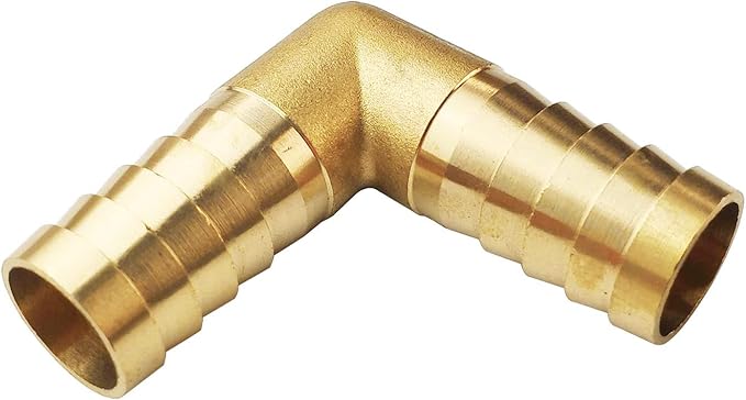 2PCs 3/4" Brass Hose Barb Fitting 90 Degree Elbow Barbed Splicer Mender Union Fitting with 4PCs Hose Clamp for Oil Water Air
