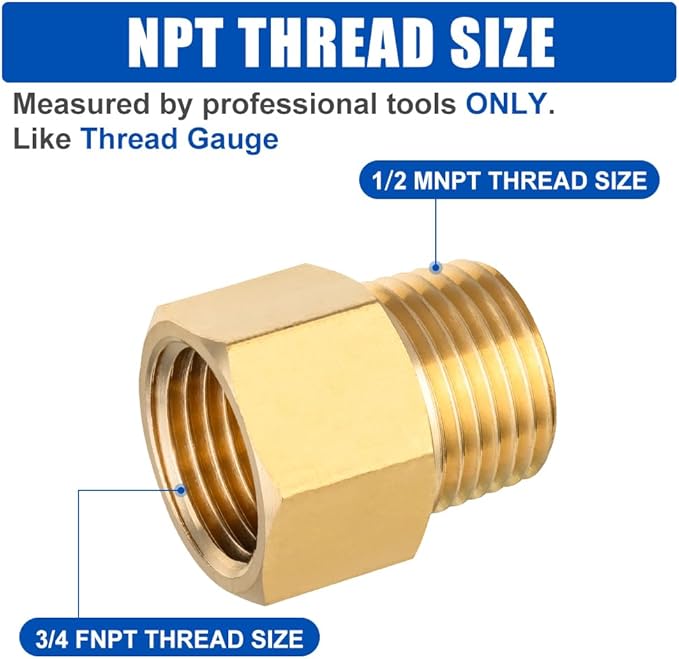 EFIELD Brass Fittings, Male Pipe x Female Pipe Reducer Adapter (1/2" Male x 3/4" Female, 10),(NPT037),(NPT037)