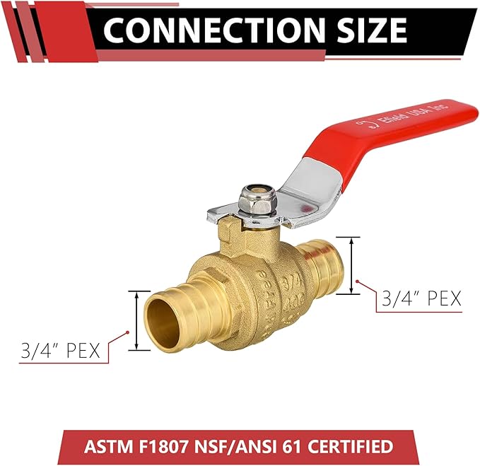 (Pack of 2) EFIELD 3/4 Inch Barb Crimp Pex Brass Full Port Shut-off Ball Valve for Plumbing Application, Red Level, Brass UPC Certified,(VALVE174)