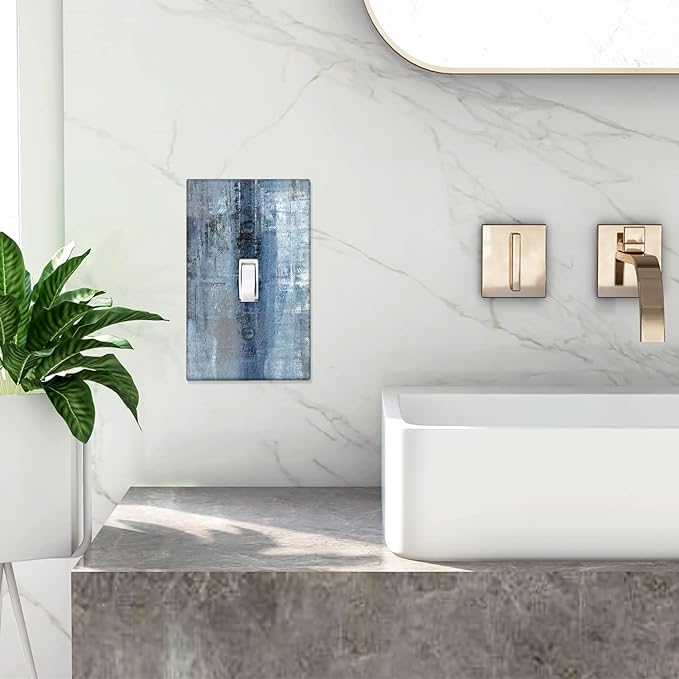 Blue Grey Wall Plate 1 Gang Toggle Switch Decortive Light Switch Cover Modern Abstract Art Wall Plate Cover Wallplates for Bedroom Kitchen Home Decor