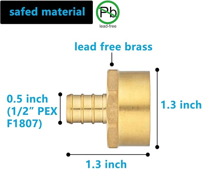 (10 Pack) Lidertik PEX Fittings Female Adapter, 1/2" PEX F1807 to 3/4" NPT Female Threaded Adapter Brass