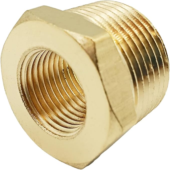 Brass Pipe Fitting Reducer Hex Bushing 1/2 NPT Male x 3/8 NPT Female (Pack of 1)