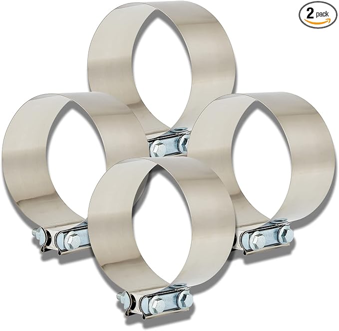 Butt Joint Band Clamps,Exhaust Muffler Clamp Exhaust Pipe Clamps Sleeve Stainless Steel (2, 5'')