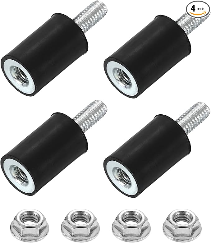 uxcell M4 Rubber Mounts, 4Pcs 10x15mm(DxH) Rubber Cylindrical Anti Vibration Isolator Shock Absorber with Lock Nut for Car Bobbin Generator Air Compressors