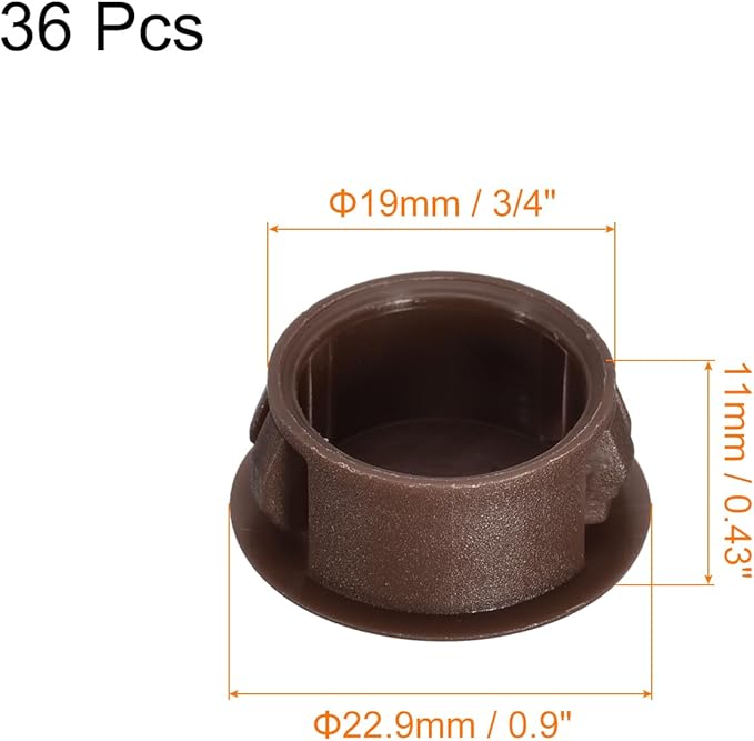 uxcell 19mm(3/4") Plastic Hole Plugs, 36Pcs Flush Type Panel Round Snap in Fastener Knockout Locking Plugs for Furniture Insert End Caps Panels, Brown
