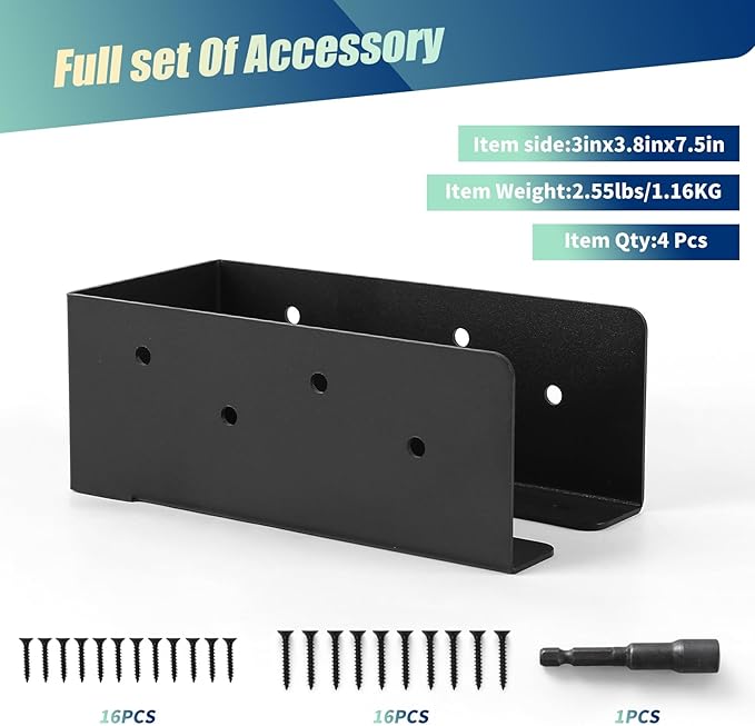 Concealed Joist Hangers, 4 Pcs 4"x8" Outdoor Trim Concealed Flanges, Q235B Steel Powder Coated Concealed Mount Joist Hangers for 4"x8" Beam Swing