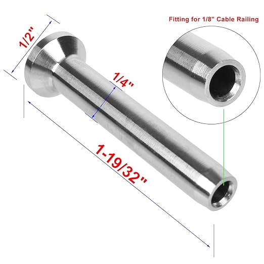 BLIKA 40Pack 1/8" Stainless Steel Stemball Swage Dead Ends for Deck Cable Railing, Invisible Cable Railing Hardware for Wood/Metal Posts, 1/8" Stemball Swage Terminal, Stemball Swage Cable Railing