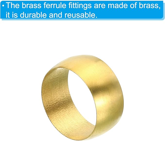 PATIKIL 14mm Tube OD Brass Compression Sleeves Ferrules, 50 Pack Brass Ferrule Fitting Brass Compression Fitting Assortment Kit for Air Water Gas Pipe