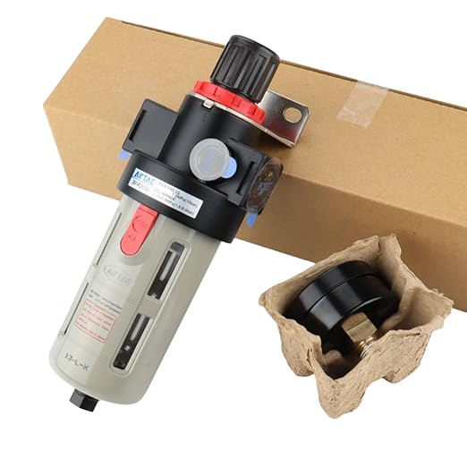 Compressed Air Pressure Filter Regulator Airtac BFR2000 1/4'' NPT 0-140 PSI Combo Piggybac Adjustable,Bracket,Gauge Semi-Auto Drain