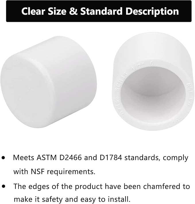 20Pack 1/2"PVC Pipe End Cap Fitting Schedule 40 Furniture Grade 1/2" PVC Pipe Plug Adapter for Build Furniture DIY Garden Shelf, White