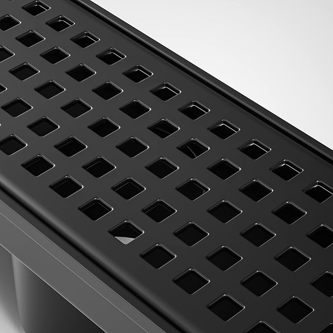 Linear Shower Drain 36", 304 Stainless Steel Floor Drain with with Grid Drain Cover & Hair Strainer, Rectangular Shower Drain, CUPC Certified, Matte Black