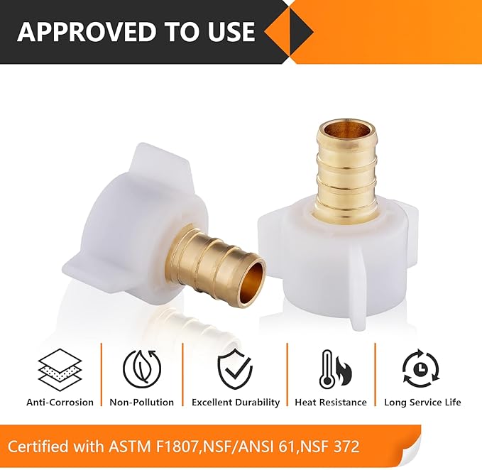 50-Pack HeSun PEX Fittings, 3/4" Pex x 3/4" Female NPT Swivel Adapter, Brass Crimp Fitting for ASTM F1807(PEX1807203-50)