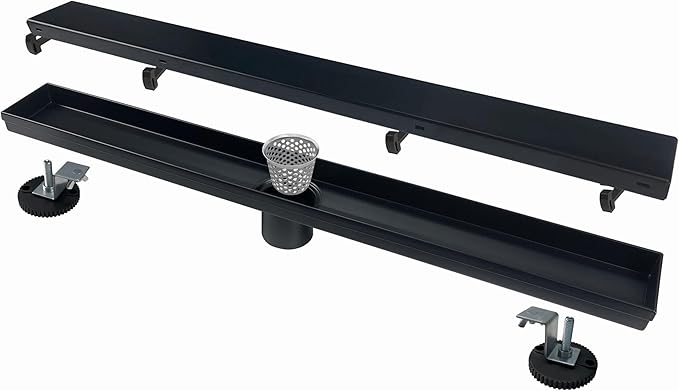 24 Inch Linear Shower Drain Black Floor Drain with Removable SUS304 Stainless Steel CUPC Certificate and 2-in-1 Tile Insert Grate Cover
