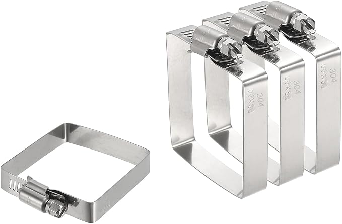 uxcell 4Pcs 304 Stainless Steel Rectangular Hose Clamp, Adjustable 2 x 2 Inch Square Worm Gear Duct Pipe Tube Clamps for Ducting Bracket Cable Tray Bridge Project Systems, Silver