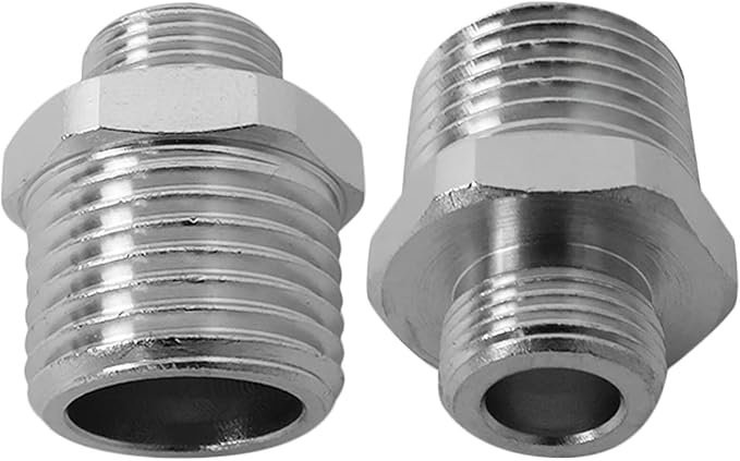 1/2 to 3/8 Reducer Faucet Adapter - Compression Brass Pipe Fitting, 3/8 Male to 1/2 Male Supply Line Adapter Fit for RV Kitchen Plumbing, Water Hose Pipe Connector with Rubber Washer, (2 Pack)