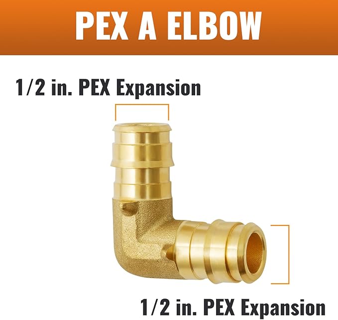 SUNGATOR 12 Pack Pex A Expansion 1/2" x 1/2" Elbow Brass Fitting, No Lead Brass, ASTM F1960 ONLY For Pex-A Tubing